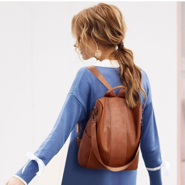 Women's solid color large capacity backpack - Image 4