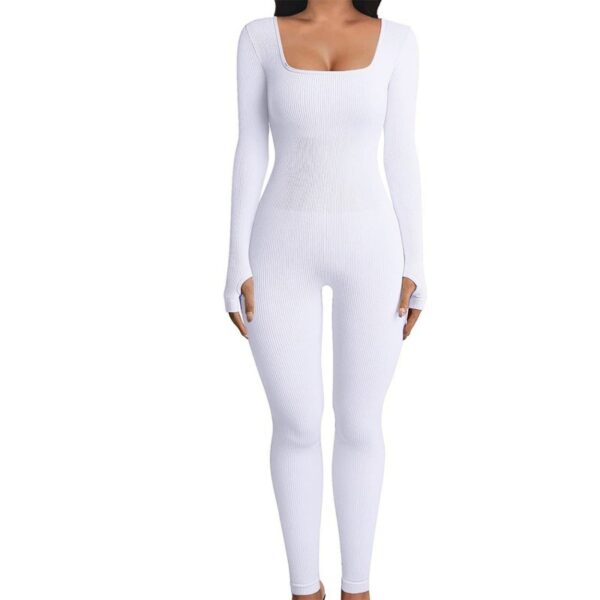 Women's Yoga Sports Fitness Jumpsuit Workout Long Sleeve Square Collar Clothing - Image 3